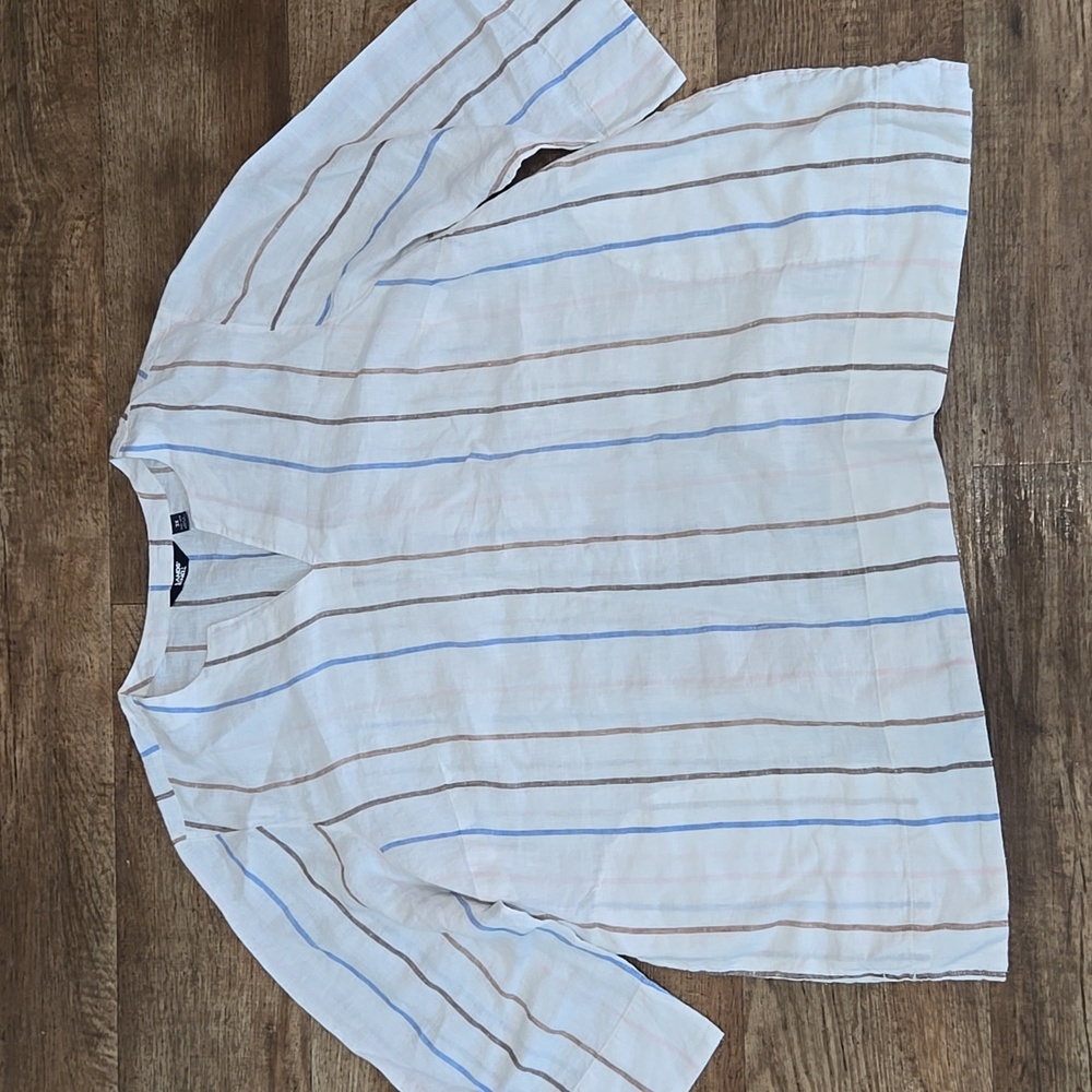 Lands' End Womens Linen Stiped Blouse 3X 24W-26W